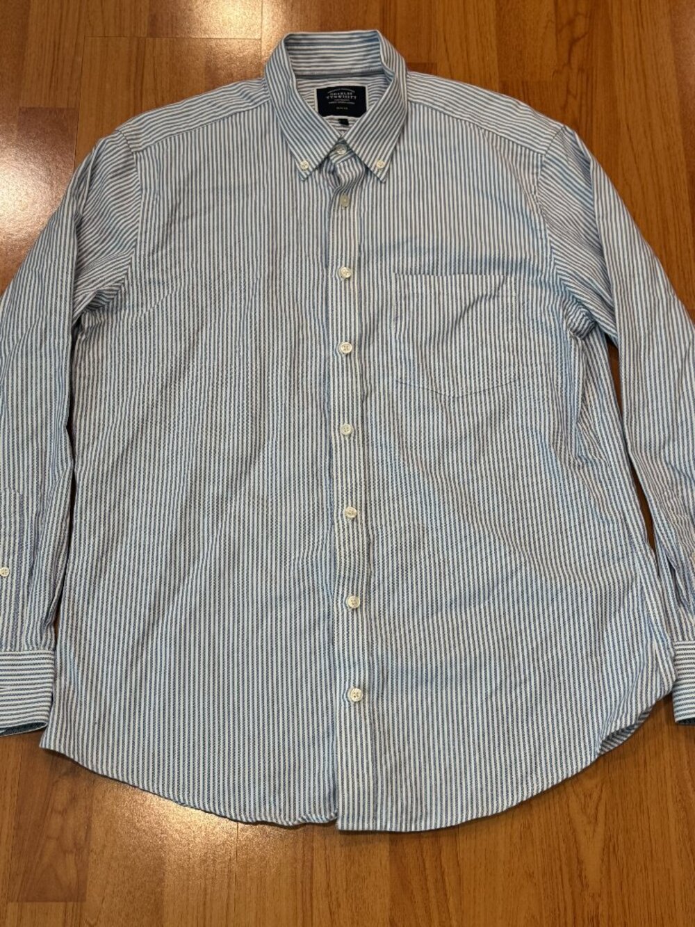 Charles Tyrwhitt Men's Slim Fit Oxford Style Striped Button-Down Shirt L Pre-Own